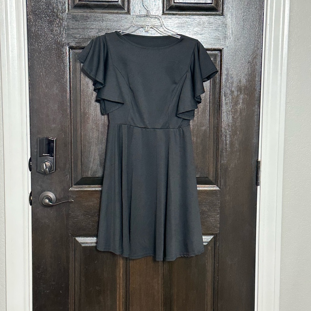 Chic Black Flutter Sleeve Mini Dress